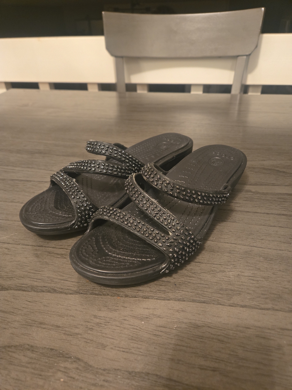Crocs Women’s Size 8 Patricia Diamante Black Wedge Sandals Embellished